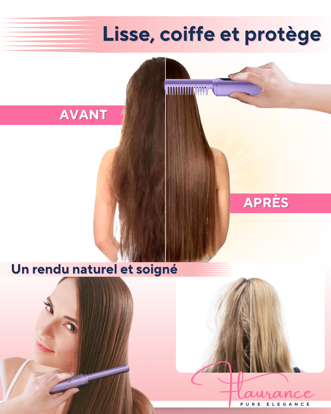 Peigne Lisseur Sans Fil "Nouvelle Génération" Flaurance Pure Elegance ™