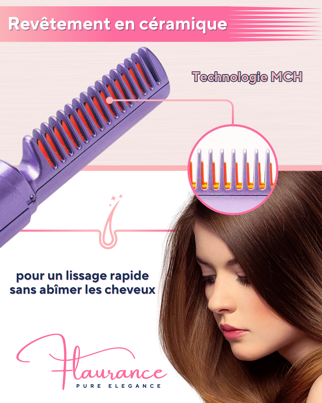 Peigne Lisseur Sans Fil "Nouvelle Génération" Flaurance Pure Elegance ™